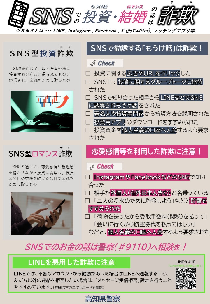 SNS型投資・ロマンス詐欺チラシ