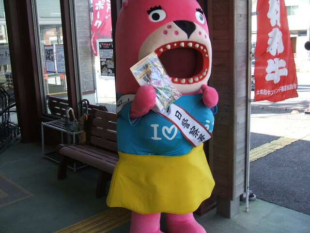 おとどちゃんによるチラシ配付の状況